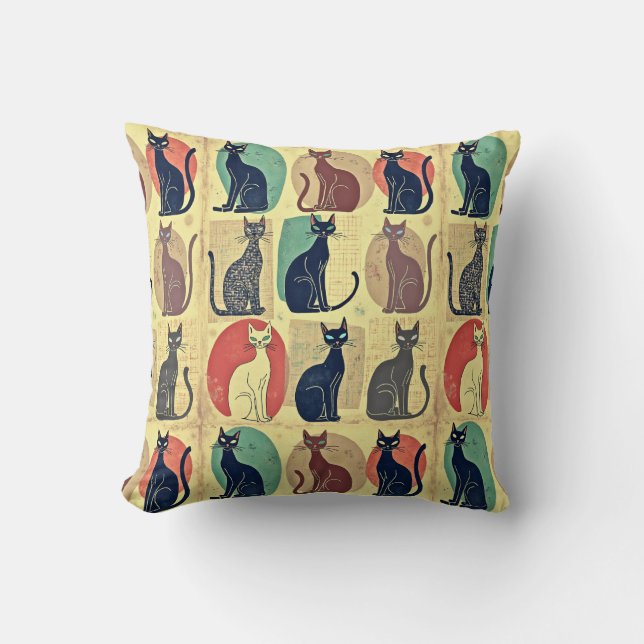 Vintage Katzen aus der Mitte des Jahrhunderts Kissen (Vorderseite)