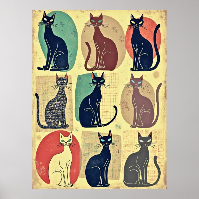 Vintage Katzen aus der Mitte des Jahrhunderts Poster (Vorne)
