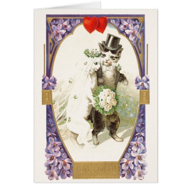 Vintage Katzen-Braut-und Bräutigam-Hochzeits-Karte (Vorne)