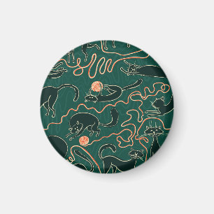 Vintage Katzen: Doodle Nahtloses Muster Magnet