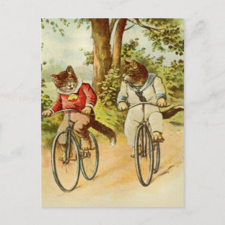 Vintage Katzen Fahrradfahren Illustration Postkart Postkarte
