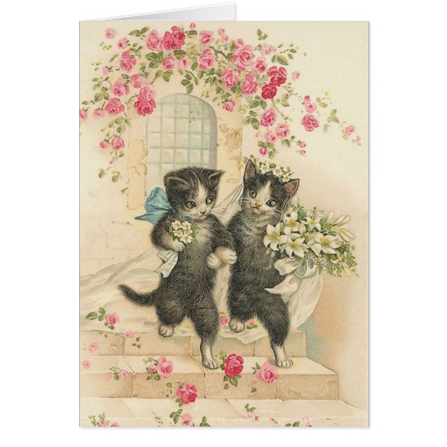 Vintage Katzen-Hochzeits-Karte (Vorne)