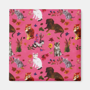 Vintage Katzen Hunde Blumengarten Party Magnet