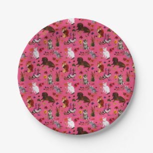 Vintage Katzen Hunde Blumengarten Party Pappteller