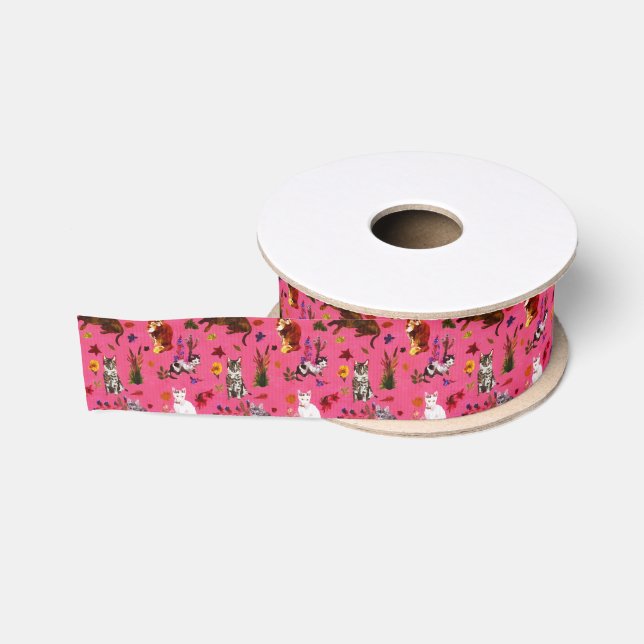 Vintage Katzen Hunde Blumengarten Party Ripsband (Spule)