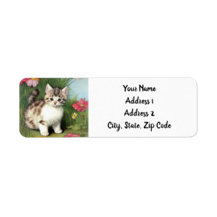 Vintage Katzen-Illustration mit roten Blume