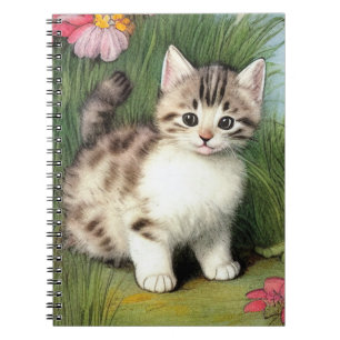Vintage Katzen-Illustration mit roten Blume Notizblock