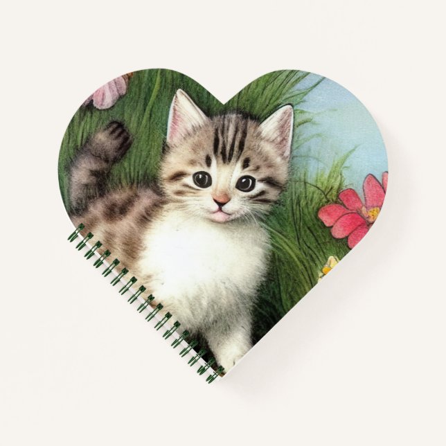Vintage Katzen-Illustration mit roten Blume Notizbuch (Vorderseite)
