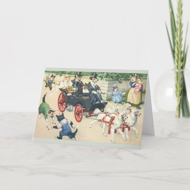 Vintage Katzen in der Ehe Hochzeitkarte Karte (Vorderseite)