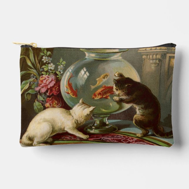 Vintage Katzen mit Fischzubehör Zubehörtasche (Vorderseite)