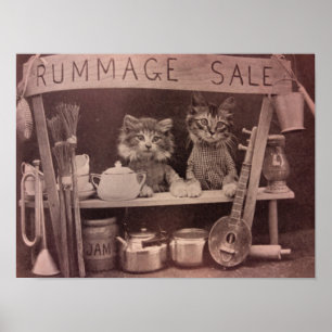 Vintage Katzen Rummage Verkaufspopster Poster