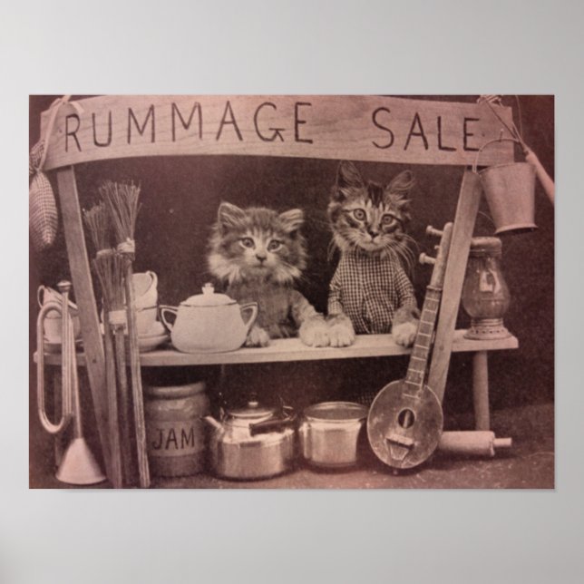Vintage Katzen Rummage Verkaufspopster Poster (Vorne)