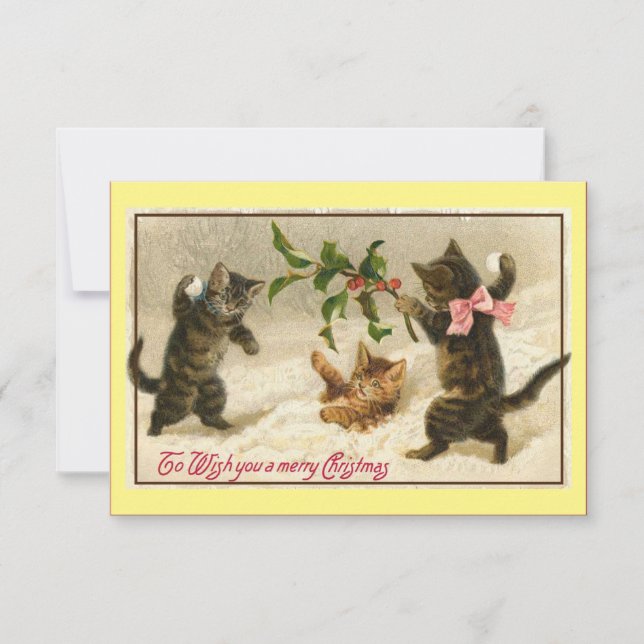 Vintage Katzen Schneeballschlacht Weihnachten Mitteilungskarte (Vorderseite)
