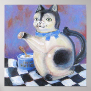 Vintage Katzen-Teekanne Poster