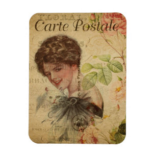 Vintage Katzen-Thema  Carte Postale   Katzen-Dame Magnet