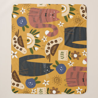 Vintage Katzen und Vögel, handgezeichnet. Sherpadecke
