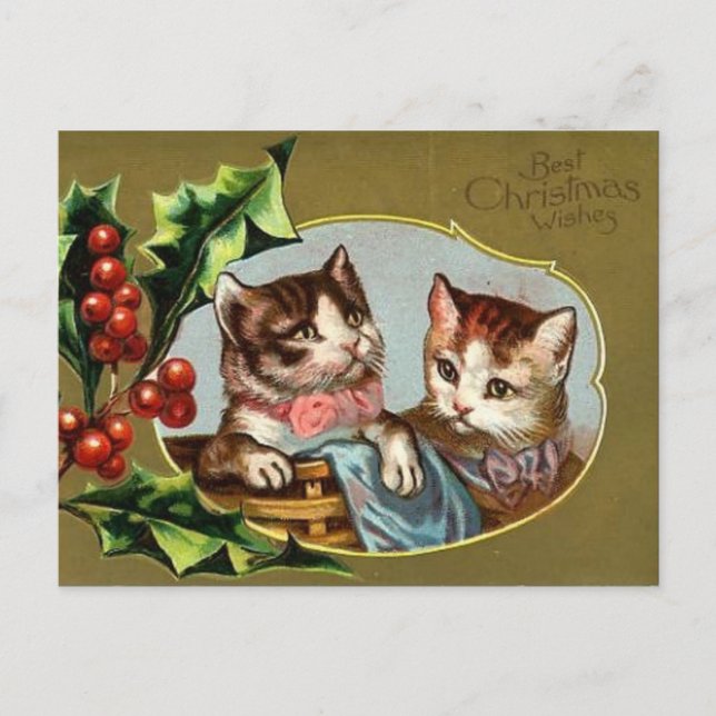 Vintage Katzen Weihnachten Postkarte (Vorderseite)