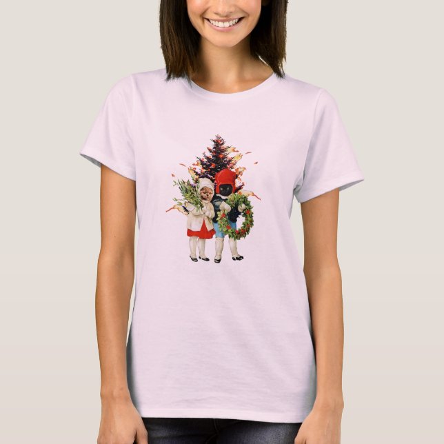 Vintage Katzen Weihnachtsbaumfeuer T-Shirt (Vorderseite)