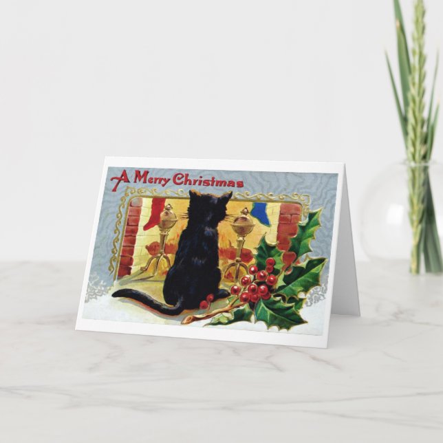 Vintage Katzen-Weihnachtskarte Feiertagskarte (Vorderseite)