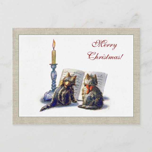 Vintage Katzen-Weihnachtspostkarte Feiertagspostkarte (Vorderseite)