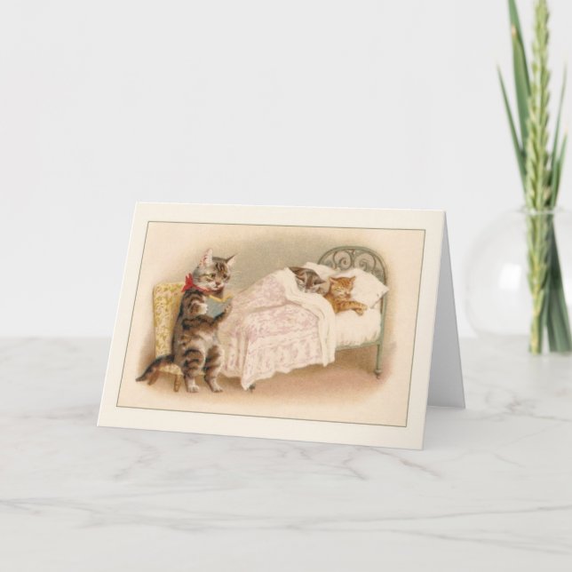 Vintage Katzenbedtime-Geschichten-Anmerkungs-Karte Karte (Vorderseite)