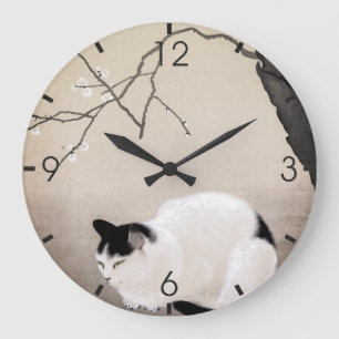 Vintage Katzenblüten und Pflaumenblüten Japanische Große Wanduhr