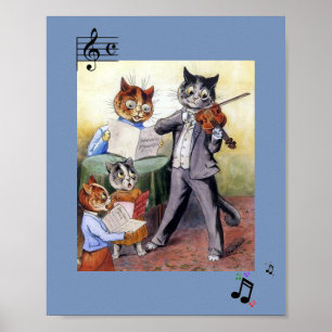 Vintage Katzenfamilie-Malerei Poster