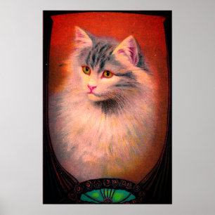 Vintage Katzenillustration Art Nouveau elegant Poster
