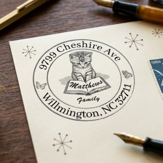 Vintage Katzenillustration Benutzerdefinierte Rück Gummistempel