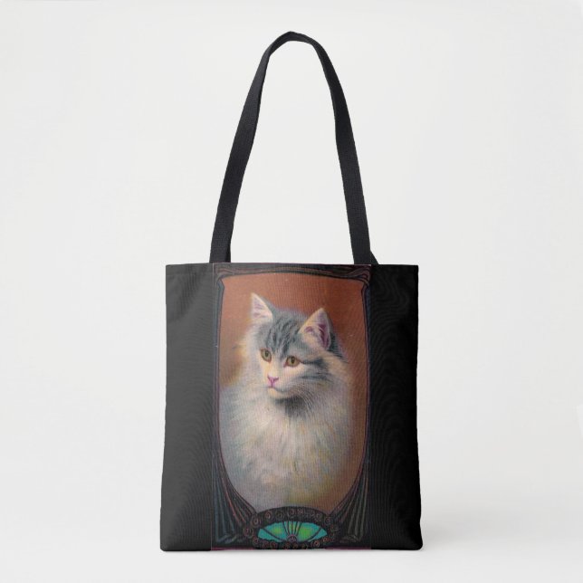 Vintage Katzenillustrierung Jugendstil Tasche (Vorderseite)