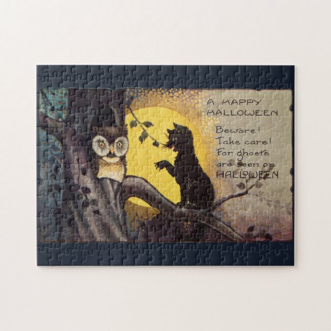Vintage Katzenwarnung - Halloween-Jigsaw-Puzzle (Horizontal)