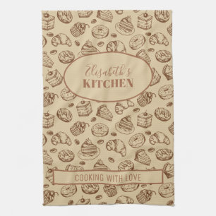 Vintage-Keks-Muster personalisierter Name Küche Geschirrtuch