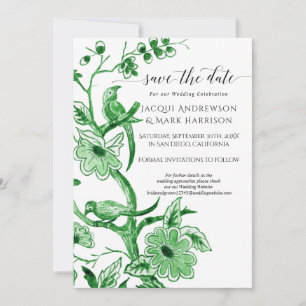 Vintage Kelly Grün Weiße Chinoiserie Blumen Save The Date