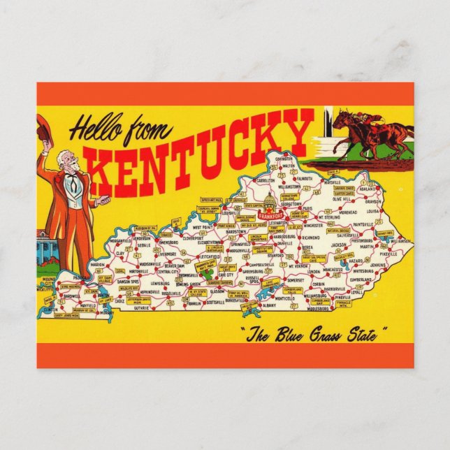 Vintage Kentucky Karte Postkarte (Vorderseite)