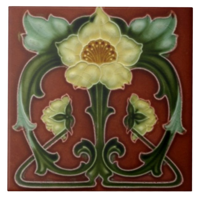 Vintage Keramik Blumenmuseum Fliese (Vorderseite)