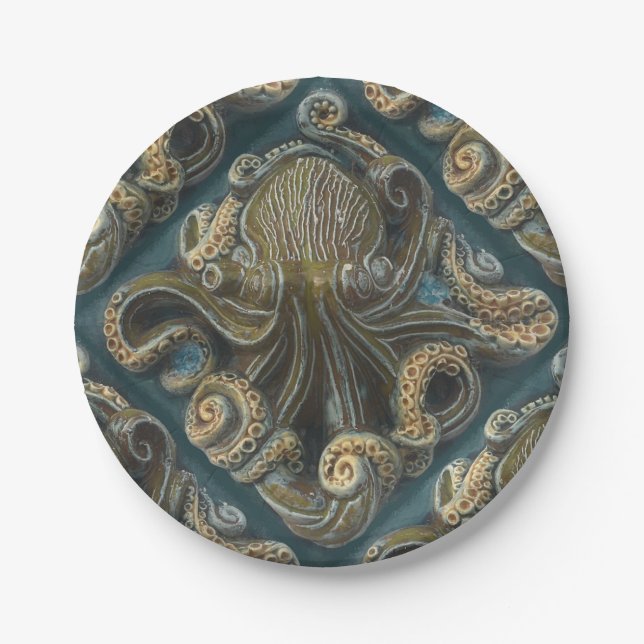 Vintage Keramikfliese Oktopus Pappteller (Vorderseite)