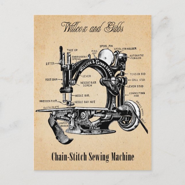 Vintage Kettennähmaschine Postkarte (Vorderseite)