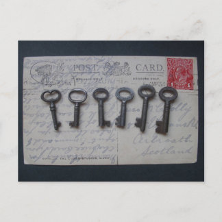 vintage key collection postkarte