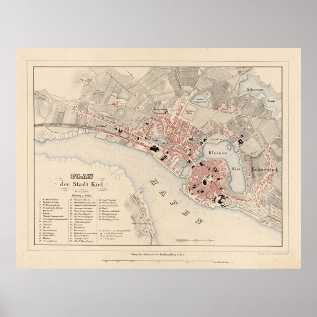 Vintage Kiel Germany Map (1858) Poster (Vorne)