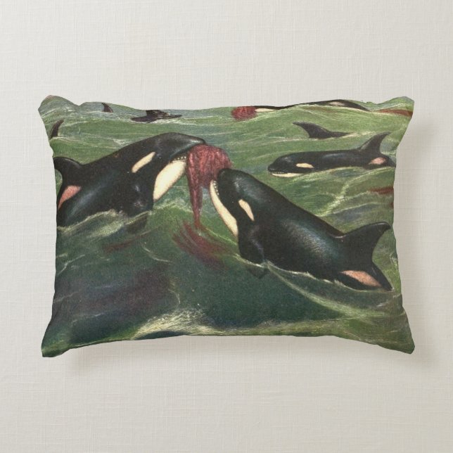 Vintage Killerwale oder Orcas, Meeressäugetiere Dekokissen (Vorderseite)