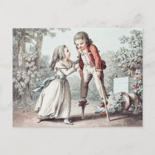 Vintage Kind auf Stelzen Postkarte