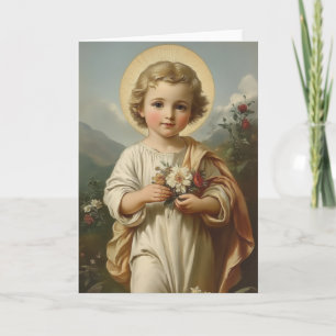 Vintage Kind Jesus Blumen religiös  Dankeskarte