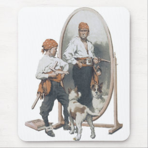 Vintage Kind, Junge Pirat, Hund, Spiegel, Freibeut Mousepad