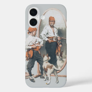 Vintage Kind, Jungenpirat, Hund, Spiegel, Freibeut iPhone 16 Hülle