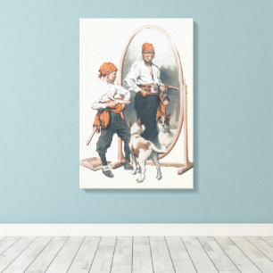 Vintage Kind, Piratenjunge, Hund, Spiegel, Bukanie Leinwanddruck