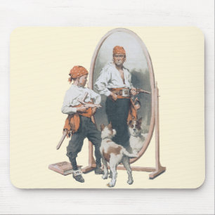 Vintage Kind, Piratenjunge, Hund, Spiegel, Bukanie Mousepad