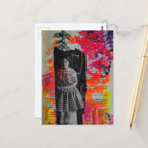 Vintage Kind und Blumen Mixed Media Collage Postkarte