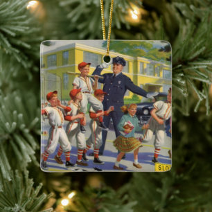 Vintage Kinder, Baseballspieler Verkehrsschutzmann Keramikornament