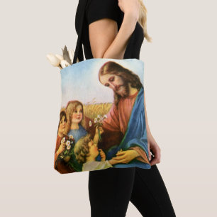 Vintage Kinder bringen Blume nach Jesus Christus Tasche