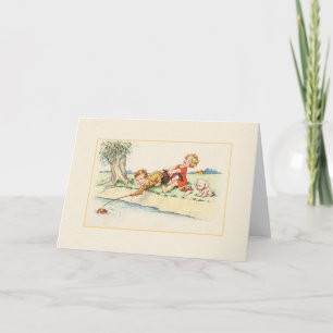 Vintage Kinder, die Anmerkungs-Karte fischen Karte